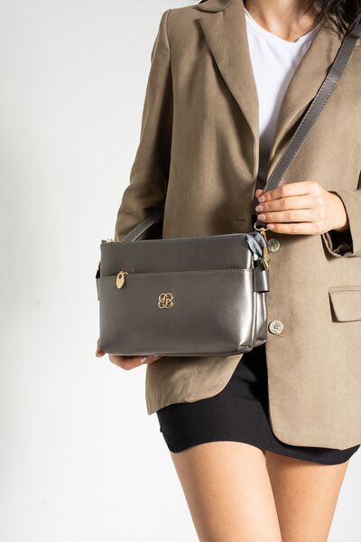 Rosmod Geantă de umăr pentru femei Hub din piele gri cu 3 compartimente