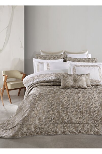 Dantela Alina Jakarlı Elyaflı Yatak Örtüsü Takımı - Bej