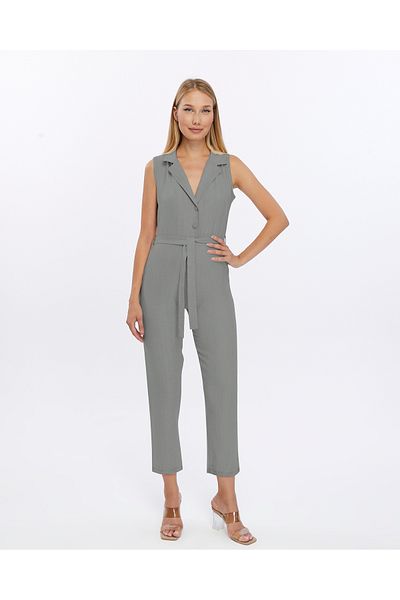 İkmal Beige Linen Women's Jumpsuit
