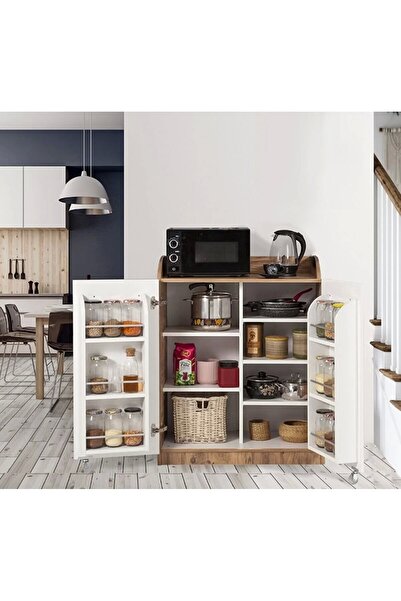 Evistro Kiler Dolabı 2 Kapaklı Kısa 165 Derece Açılır Kapak Çok Amaçlı Mutfak Dolabı Beyaz-Atlantik Çam