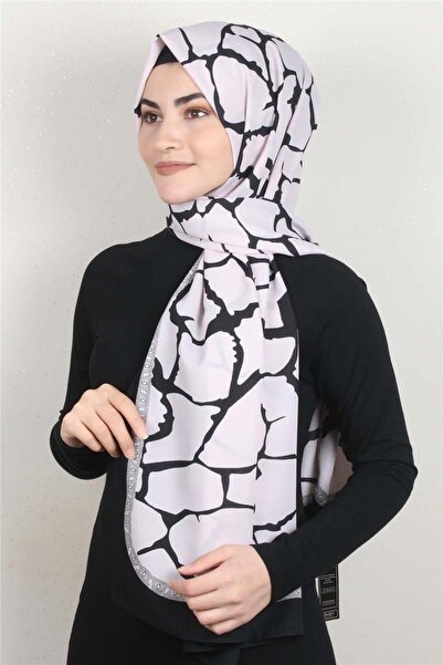 Cardion Medine Desenli Şal 1826-17 Pudra-siyah