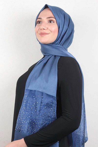 PİRAMİT Stoned Exclusive Shawl 1606-27 Indigo