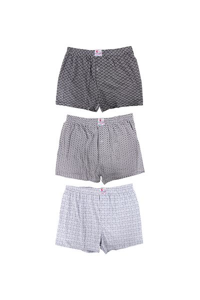 CENNETOĞLU Men's 3-Piece Mixed Patterned Buttoned Comfortable Boxer Shorts