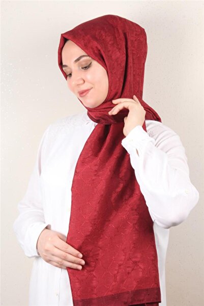 PİRAMİT İpeksi Monogram Şal 2753-7 Bordo