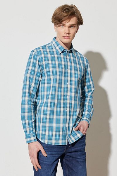 WRANGLER 100% Cotton Checkered Long Sleeve Regular Fit Shirt