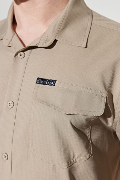 WRANGLER All Terrain Gear Regular Fit Normal Kesim Esnek Taş Rengi Kısa Kollu Gömlek