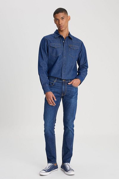 Lee Slim Fit Slim-Fit-Jeans mit normaler Taille, schmalem Bein, Luke, dunkelblaue Jeans