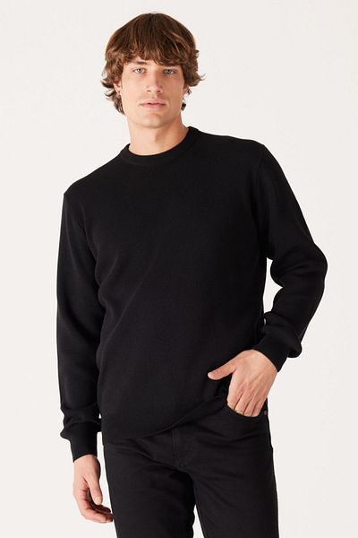 WRANGLER Regular Fit Normal Cut Crew Neck Black Knitwear Sweater