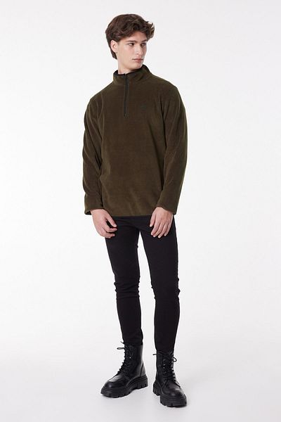 Lee Regular Fit Normaler Schnitt Stehkragen Halber Reißverschluss Khaki Fleece