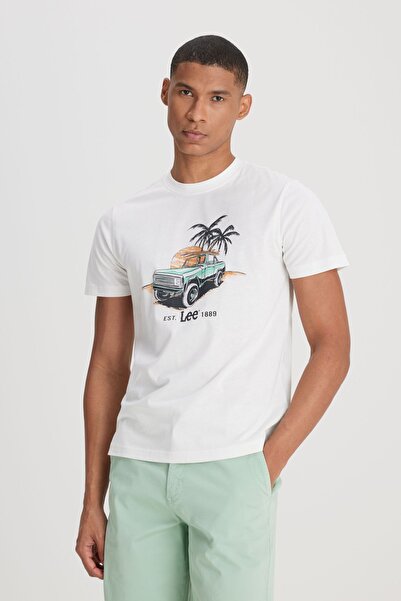 Lee Regular Fit Normal Kesim Bisiklet Yaka %100 Pamuk Ekru Tişört