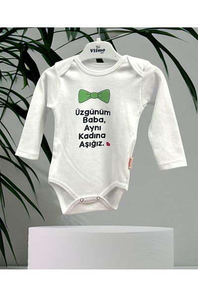 vitmo Special Design Sorry Dad 100% Natural Cotton Organic Printed Long Sleeve Bodysuit with Snap Fasteners Baby Bad