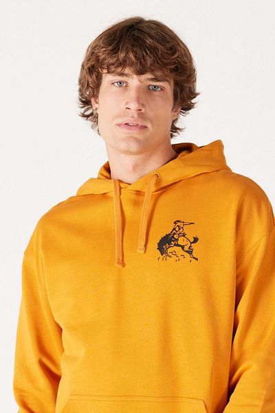 WRANGLER Loose Fit Comfortable Cut 100% Cotton Hooded Fleece Inside Back Printed Orange Sweatshirt