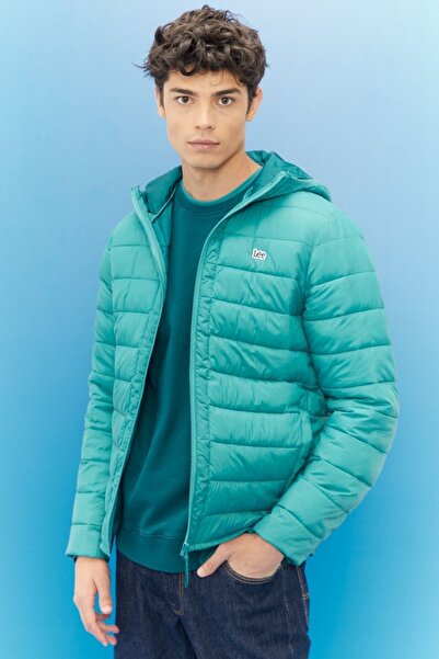 Lee Regular Fit Normal Kesim Kapüşonlu Tam Fermuarlı Yeşil Şişme Mont