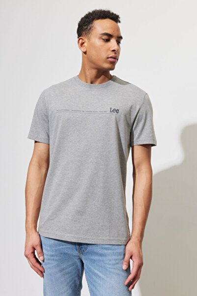 Lee Regular Fit Normal Kesim %100 Pamuk Bisiklet Yaka Gri Melanj Tişört