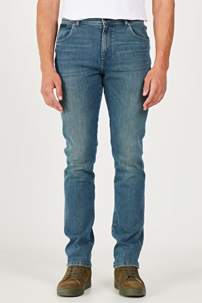 WRANGLER Slim Fit Dar Kesim Normal Bel Taşlamalı Mavi Esnek Texas Jean Kot Pa...