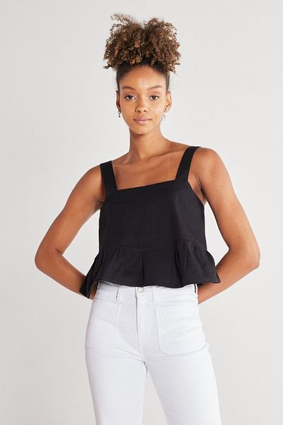 WRANGLER Schwarze Sling-Bluse – 100 % Baumwolle, quadratischer Kragen, normale Passform