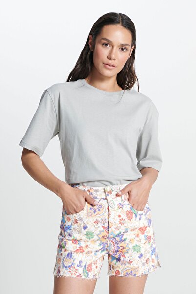 WRANGLER Relaxed Fit Geniş Kesim Bisiklet Yaka %100 Pamuk Gri Tişört