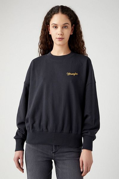 WRANGLER Relaxed Fit Wide Cut 100% Cotton Crew Neck Black Sweatshirt