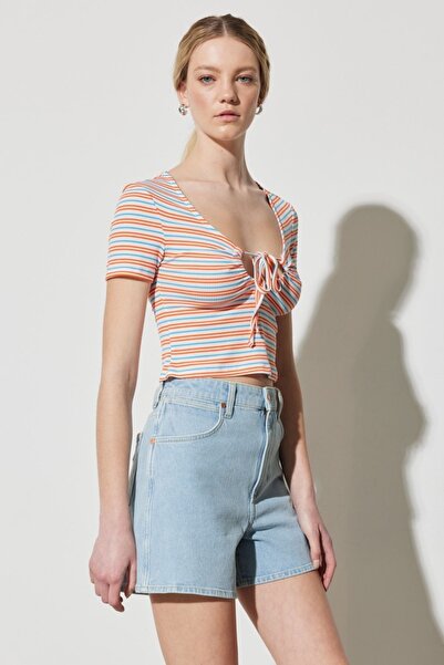 WRANGLER Regular Fit Regular Cut V-Neck Striped Crop Blouse