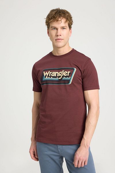 WRANGLER Regular Fit Regular Cut Crew Neck 100% Cotton Brown T-Shirt
