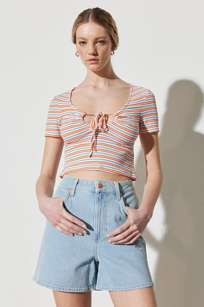 WRANGLER Regular Fit Regular Cut V-Neck Striped Crop Blouse