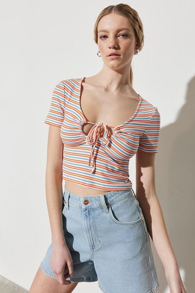 WRANGLER Regular Fit Regular Cut V-Neck Striped Crop Blouse