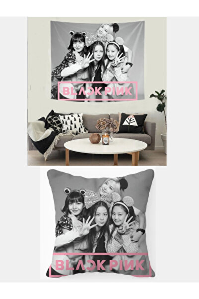 Kollektif Black Pink Halı ve Minder Peluş Yastık Jisoo Jennie Rosé Lisa Kurom...