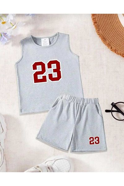 ZEYSA KİDS 23 Printed Gray Boys/Girls Athlete Shorts