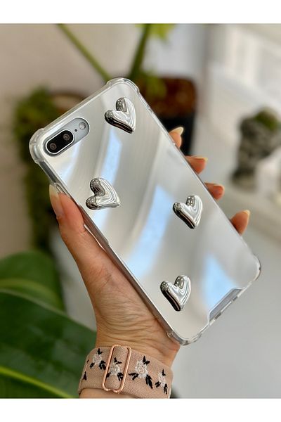 Go Aksesuar حافظة سيليكون متوافقة مع هاتف iPhone 7 Plus - 8 Plus على شكل قلب عاكس
