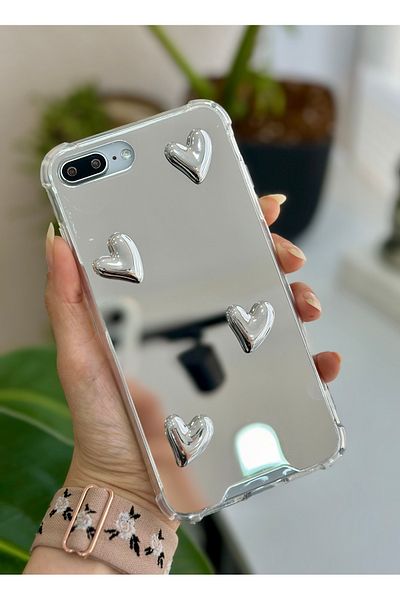 Go Aksesuar حافظة سيليكون متوافقة مع هاتف iPhone 7 Plus - 8 Plus على شكل قلب عاكس