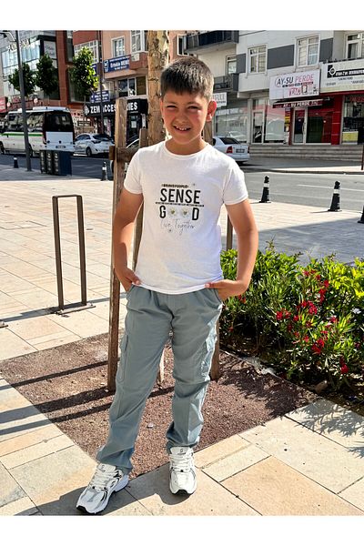 BayBayan Blue Canvas School Pants with Flexible Waist Cargo Pocket for Boys