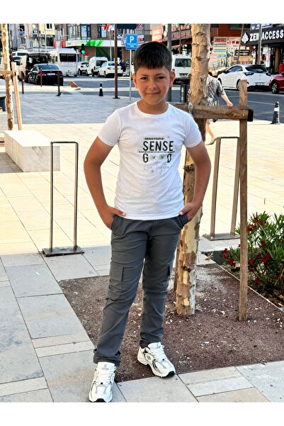 BayBayan Училищен панталон за момчета - опушен плат, гъвкава талия, карго джоб