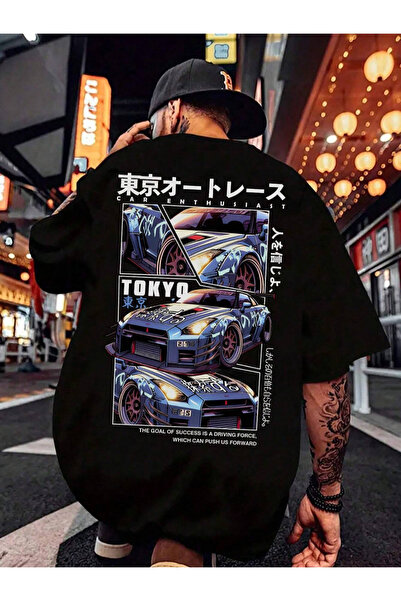 Clothify تي شيرت Tokyo Car Back مفصل 100% قطن A++ كبير الحجم مقاس كبير