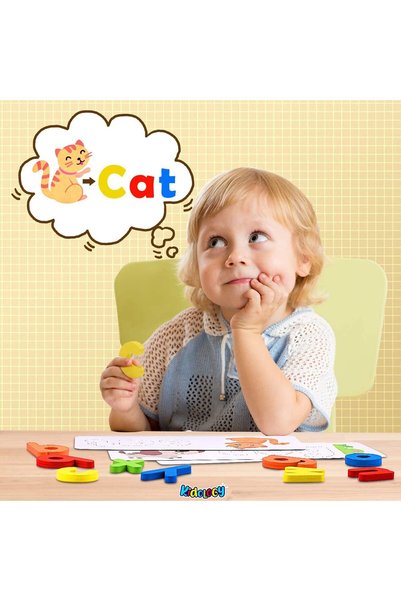 SAMTOYS مجموعة أدوات الكتابة الإنجليزية لمرحلة ما قبل المدرسة، بطاقات وحروف خشبية