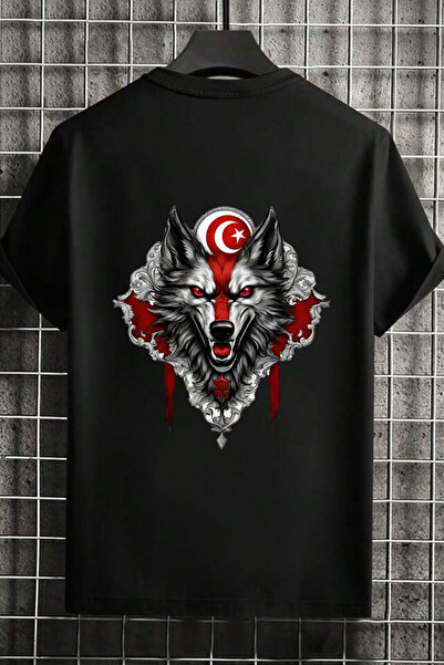 NoVibe تي شيرت قطني بأكمام قصيرة مطبوع عليه Gray Wolf للجنسين