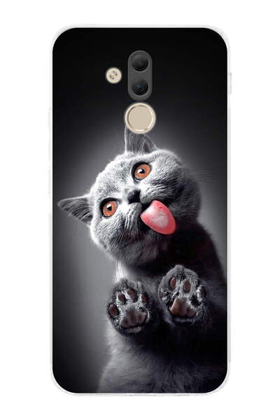 PrintiFy Huawei Mate 20 Lite ile Uyumlu Kedi 2 Kamera Korumalı Şeffaf Kılıf