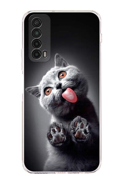PrintiFy Huawei P Smart 2021 ile Uyumlu Kedi 2 Kamera Korumalı Şeffaf Kılıf
