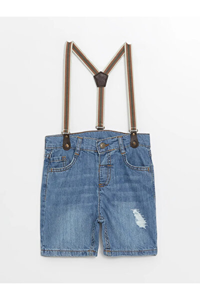 LC Waikiki Pantaloni scurți de jeans pentru bebeluși cu bretele de bază cu talie elastică