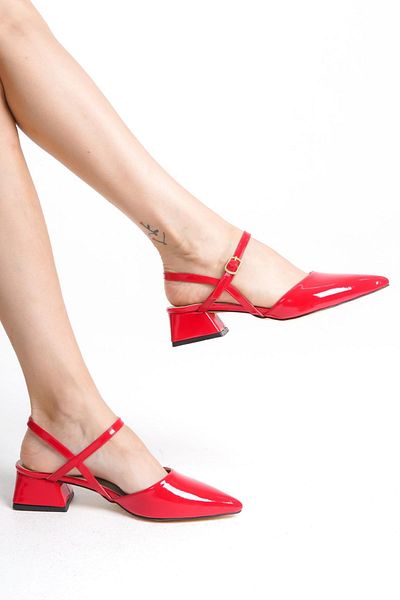 Ayakkabı Podyumum HANDAN - Red Patent Leather, Pointed Toe, 3 cm Thick Heel, New Season