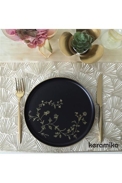 Keramika Nordic 22 cm Black Metallic Gold Plates - Pack of 6
