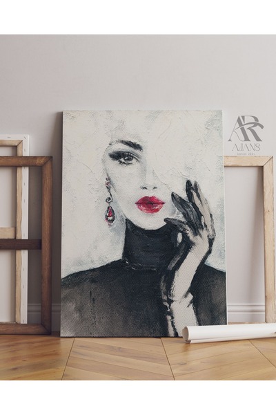 AR AJANS KANVAS TABLO Žena sa crvenim karminom i crnom crtežom na dekorativno...