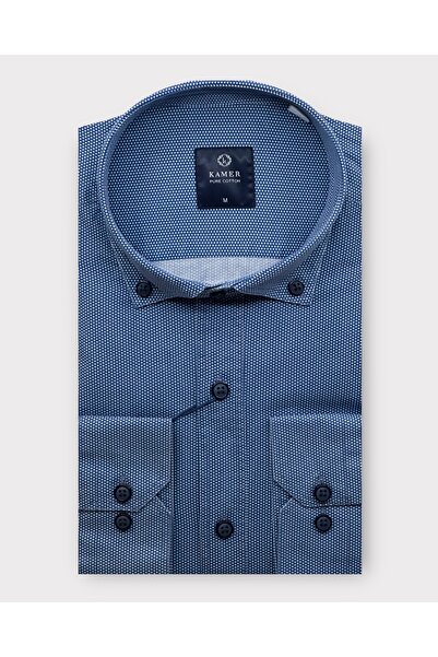 KAMER ERKEK REGULAR FIT UZUN KOL YIKAMALI %100 PAMUK KOYU MAVİ GÖMLEK 3715KM