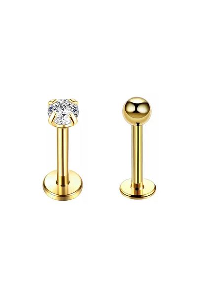 Jaida Moda Unisex Gold Set of 2 - Tragus, Labret and Helix Steel Piercing