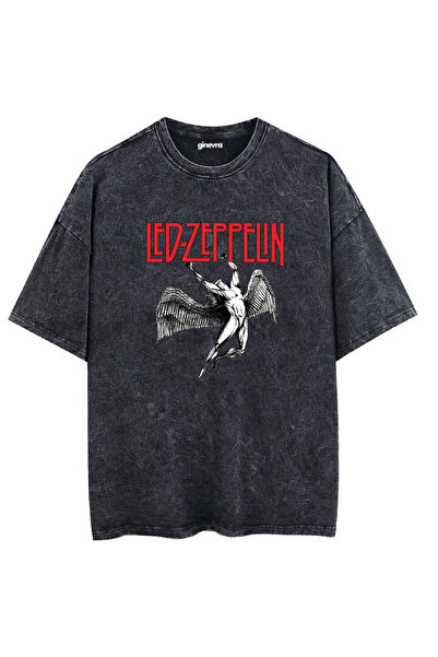 Ginevra Unisex Yıkamalı Led Zeppelin Baskılı Oversize T-shirt