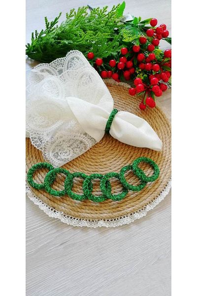CWolf Green Glitter Velvet 6-Piece Napkin Ring Ring
