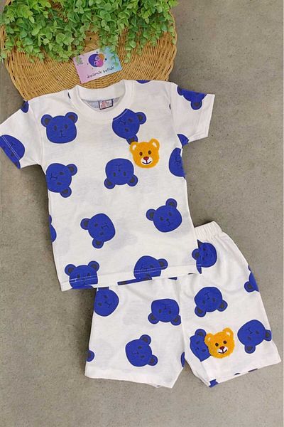 dinamik çocuk Children's Embroidered Teddy Bear Set of 2 - Boys/Girls Unisex Summer Thin Short Sleeve