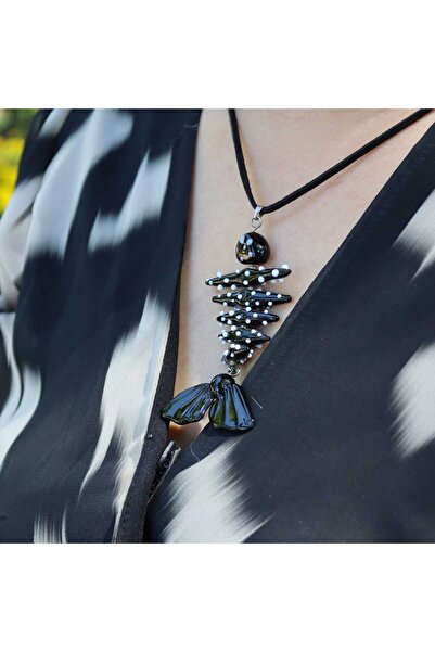 Atölye Şems ÇELİK MURANO CAM YILAN TASARIM BALIK KILÇIK KOLYE