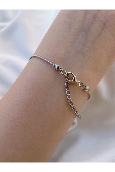 Eylülün Takısı Women's Silver Color Navy Blue Stone Heart Bracelet
