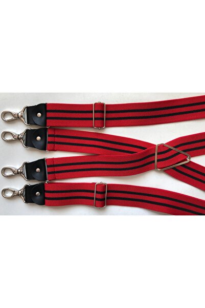 KemerSepeti Kancalı Pantolon Askısı Kırmızı Siyah Renkli Çizgili 4 Kancalı