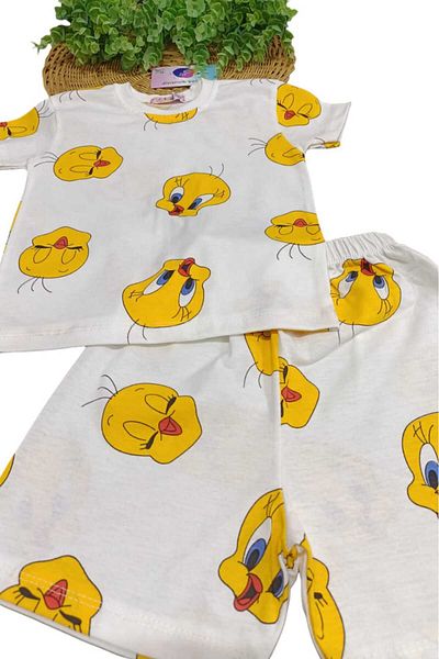 dinamik çocuk Tweety Printed 2-Piece Summer Set for Girl - Thin Short Sleeve